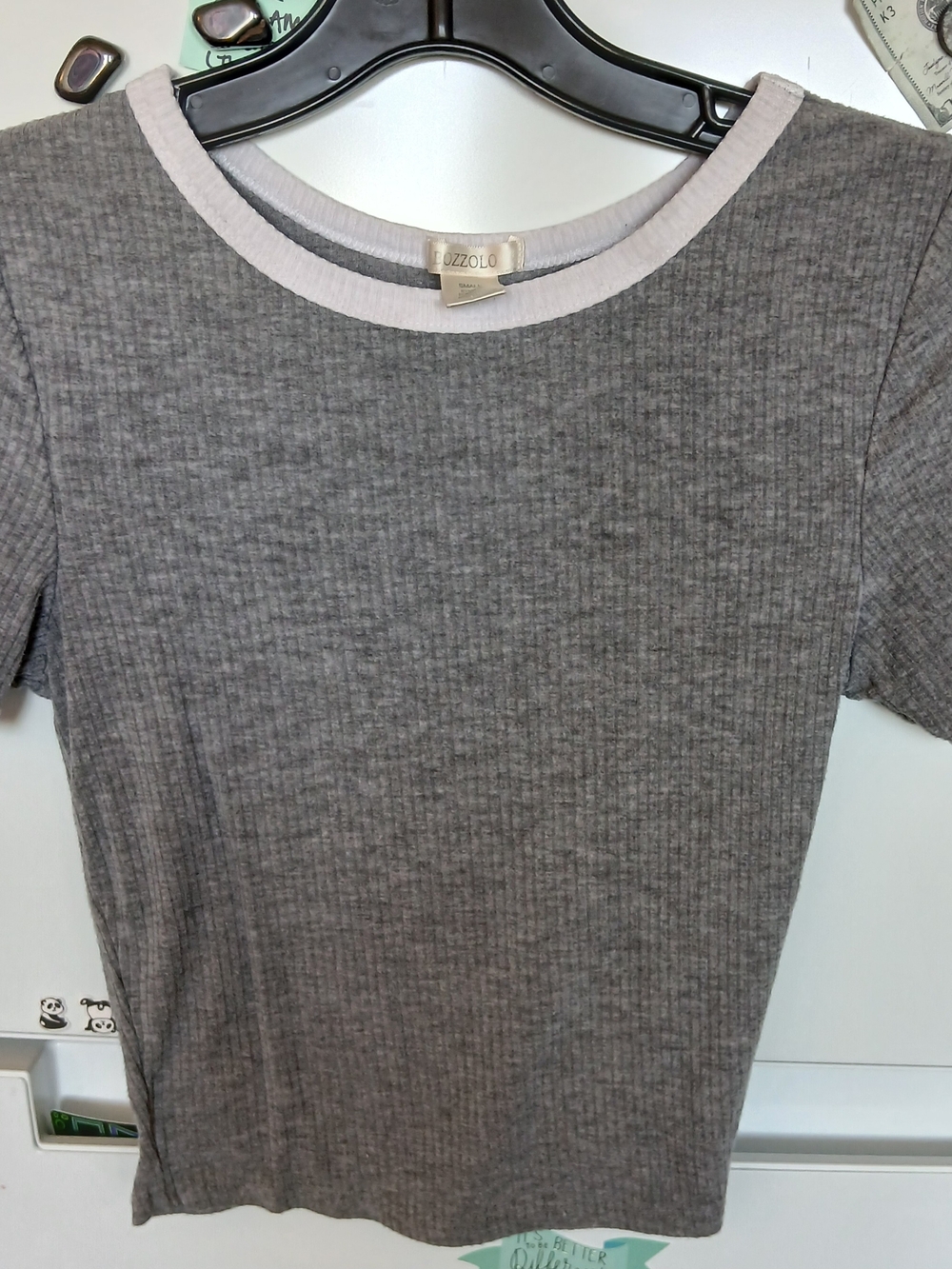 Bozzolo Gray Ribbed Crop Top with White Trim